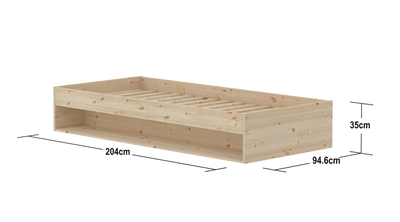 Single Bed with Shelf, 90x200 cm, Pine