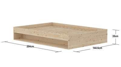 GROW Tweepersoonsbed met plank, 140x200 cm, Dennenhout