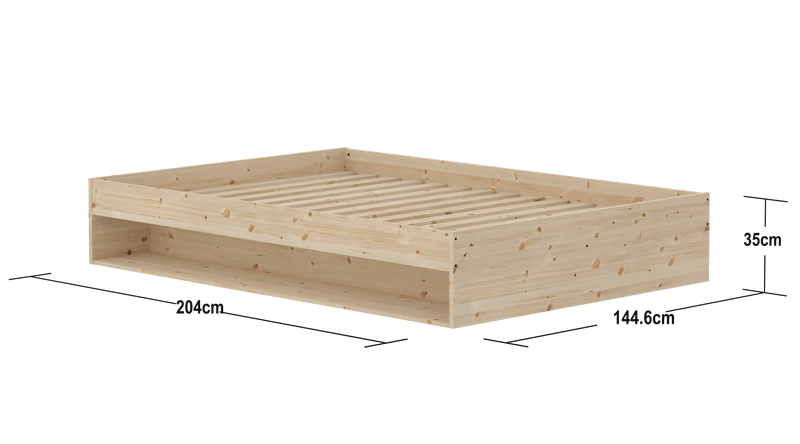 Double Bed with Shelf, 140x200 cm, Blue/Pine