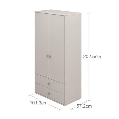 Wardrobe, 2 Doors + 2 drawers, Grey