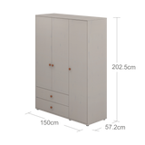 Wardrobe, Extra High, 3 Doors + 2 Drawers Grey