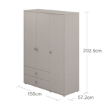 Wardrobe, Extra High, 3 Doors + 2 Drawers Grey