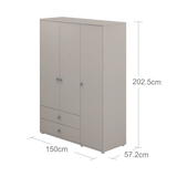 Wardrobe, Extra High, 3 Doors + 2 Drawers Grey