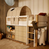 High Bed 120 cm with Ladder and Safety Rail, 90x200 cm, White/Oak