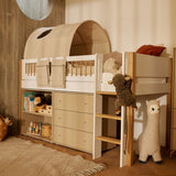 High Bed 120 cm with Ladder and Safety Rail, 90x200 cm, White/Oak