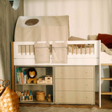 High Bed 120 cm with Ladder and Safety Rail, 90x200 cm, White/Oak