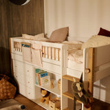 High Bed 120 cm with Ladder and Safety Rail, 90x200 cm, White/Oak