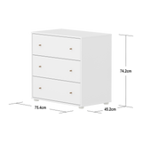 SAGA Ladenkast, 3 lades, Eikenhouten knoppen, Wit