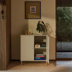 FLEXA SAGA Cupboard, 2 doors, Sand with Grooves, Oak Legs and Knobs, view 3