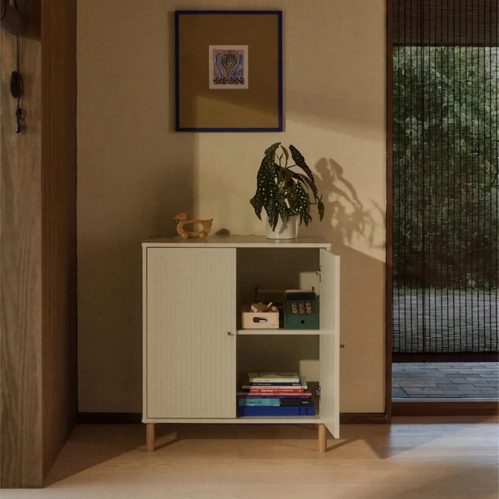 FLEXA SAGA Cupboard, 2 doors, Sand with Grooves, Oak Legs and Knobs, view 3