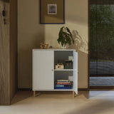 FLEXA SAGA Cupboard, 2 doors, White with Grooves, Oak Legs and Knobs, view 4