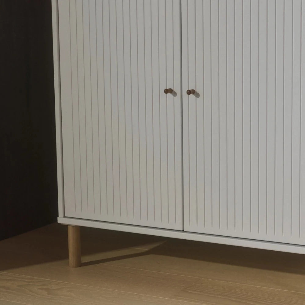 FLEXA SAGA Cupboard, 2 doors, White with Grooves, Oak Legs and Knobs, view 9