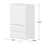 SAGA Cupboard, 2 door & 2 drawer, White with grooves