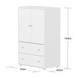 SAGA Cupboard, 2 door & 2 drawer, White with grooves