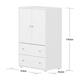 SAGA Cupboard, 2 door & 2 drawer, White with grooves