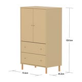 SAGA Armoire, 2 portes & 2 tiroirs, Pieds & Boutons en chêne, Oat
