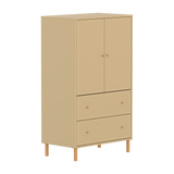 SAGA Schrank, 2 Türen und 2 Schubladen mit Rillen, Füße und Griffe in Eiche, Oat