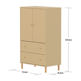 SAGA Schrank, 2 Türen und 2 Schubladen mit Rillen, Füße und Griffe in Eiche, Oat
