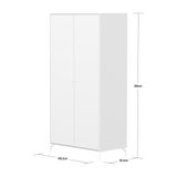 Armoire SAGA, 2 portes, Pieds et Poignées Blanches, Blanc