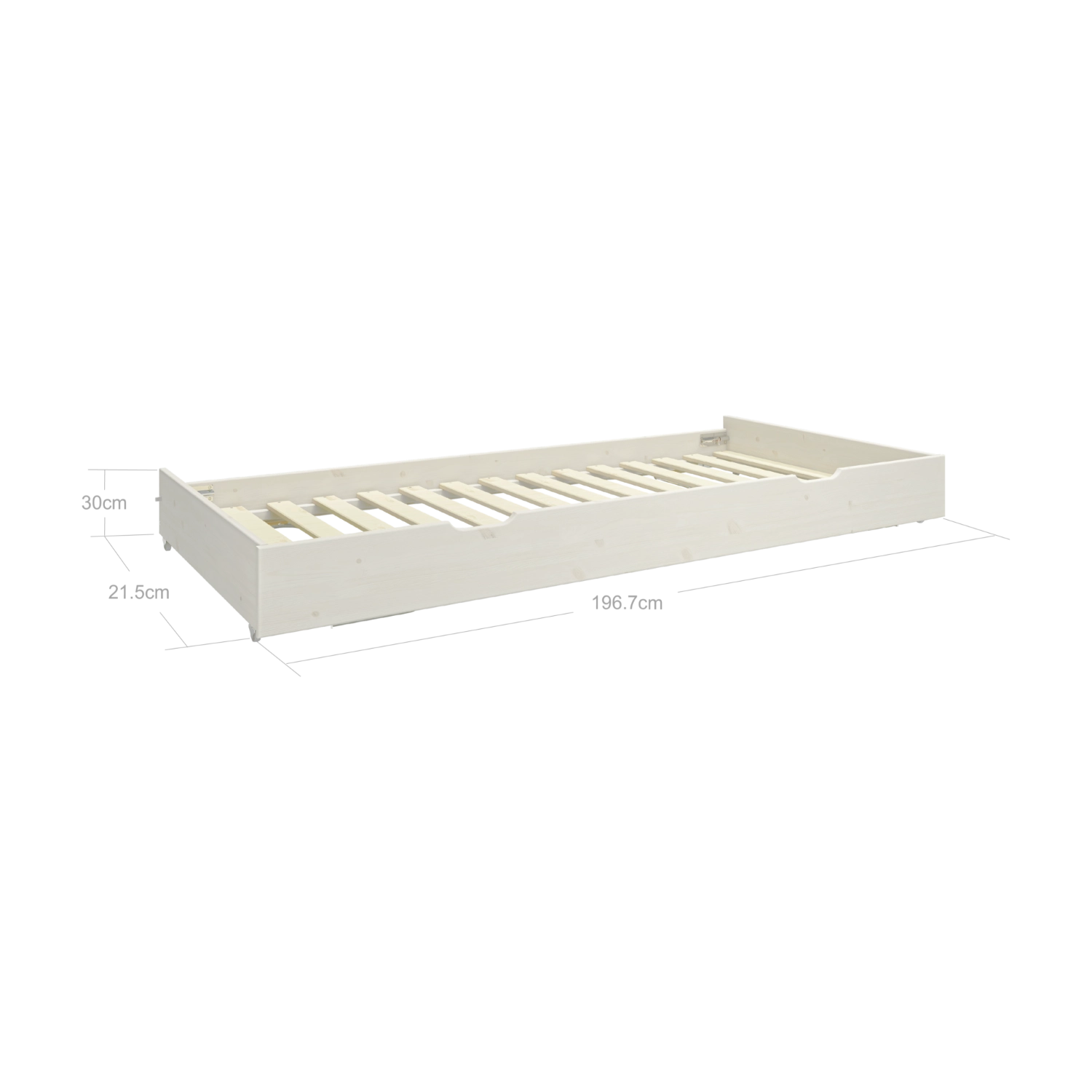 FLEXA white pull-out bed with slatted base, from FLEXA collection, space-saving for children’s or guest rooms.