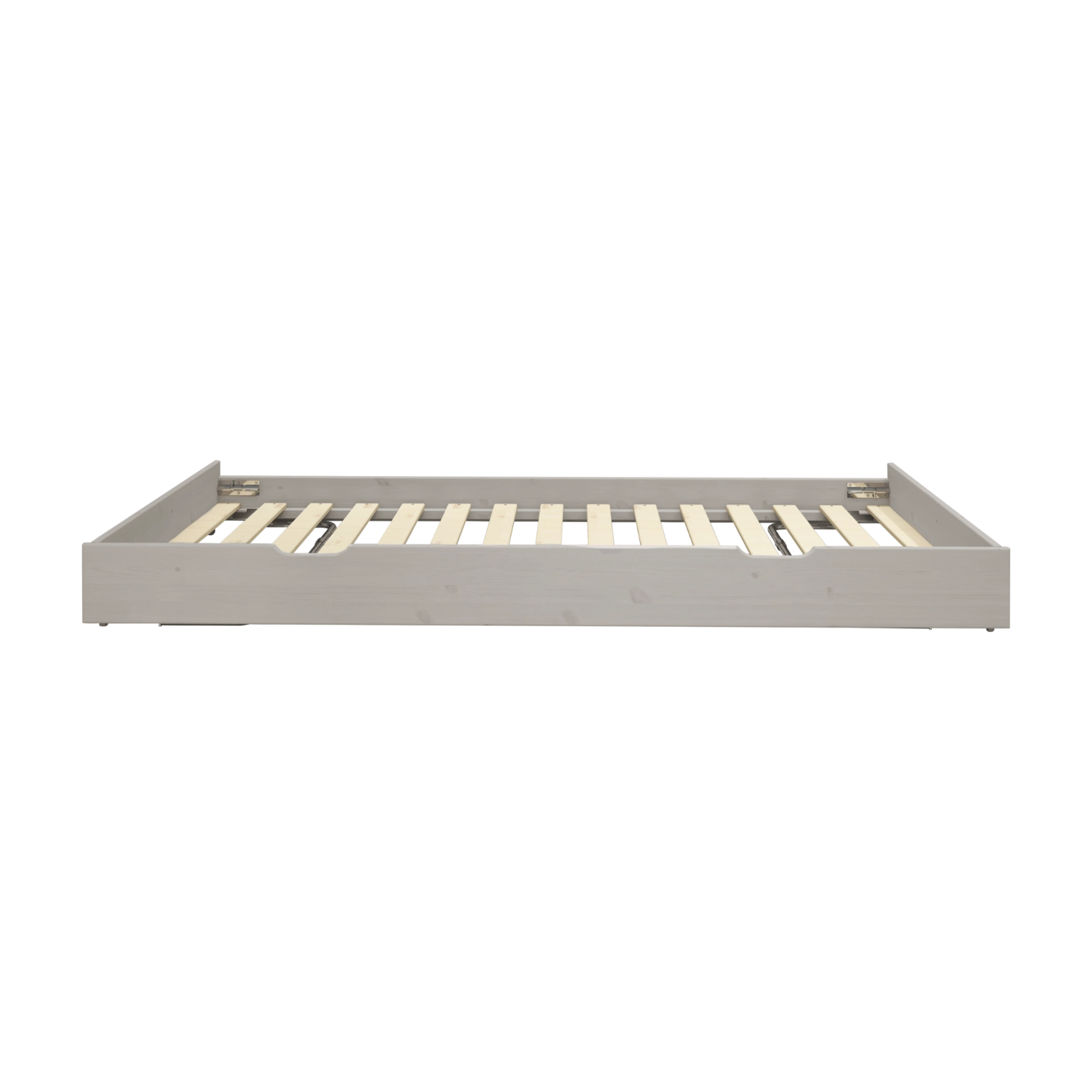 FLEXA pull-out bed from CLASSIC collection in grey, horizontal slats, child-safe design, shown front on plain background.