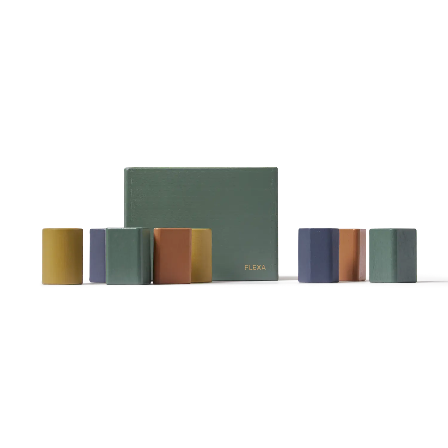 Wooden Shape Sorting box, 10 pcs, Handpainted, Green PLAY wooden-shape-sorting-box-multicolors-natural-wood  flexa-com.myshopify.com