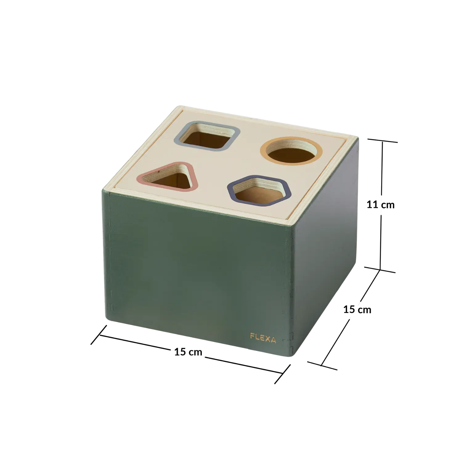 Wooden Shape Sorting box, 10 pcs, Handpainted, Green PLAY wooden-shape-sorting-box-multicolors-natural-wood  flexa-com.myshopify.com