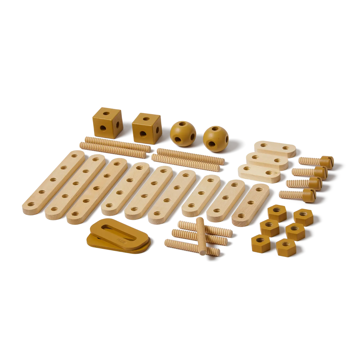 Construction Set, 36 pcs, Handpainted, Yellow PLAY construction-set-mustard-natural-wood  flexa-com.myshopify.com