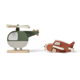 Hubschrauber und Flugzeug aus Holz