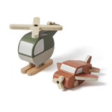 Hubschrauber und Flugzeug aus Holz