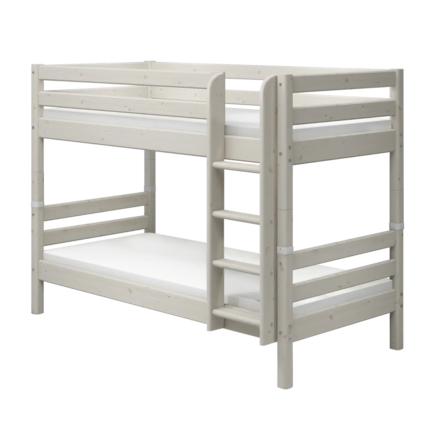 Bunk Bed 154 cm with Ladder and Safety Rail, 90x200 cm, White BUNKBED bunk-bed-with-straight-ladder-white-washed-1  flexa-com.myshopify.com