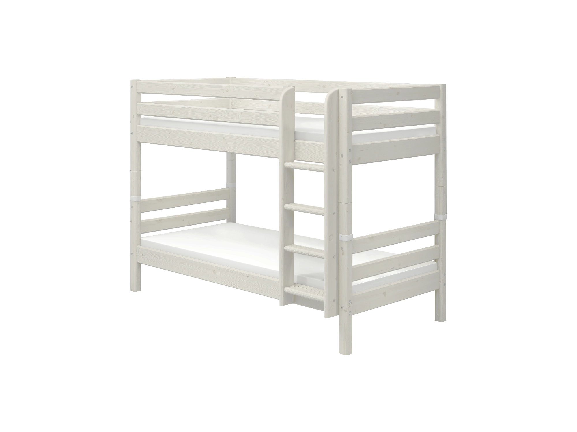 FLEXA WHITE bunk bed from CLASSIC collection, with ladder, safety rail, child-safe details in a childs bedroom.
