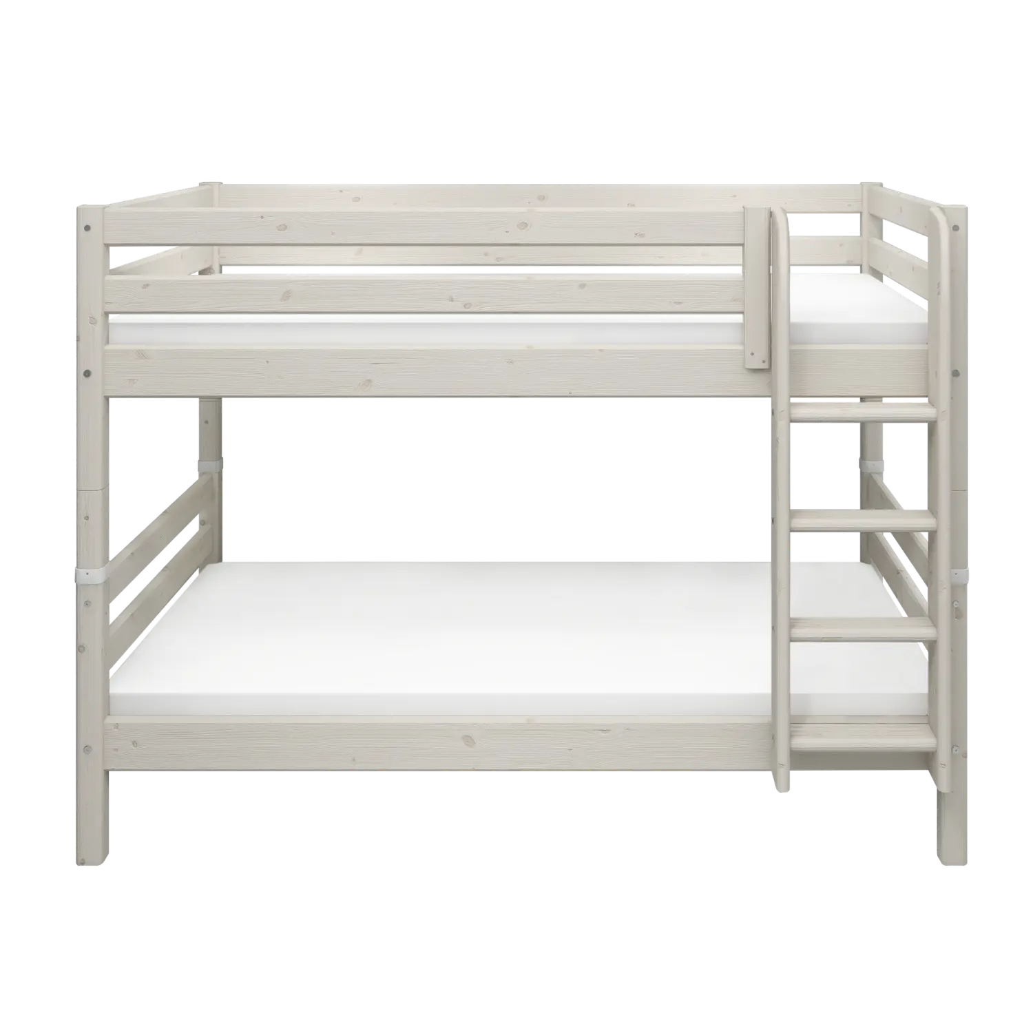 Bunk Bed 154 cm with Ladder and Safety Rail, 90x200 cm, White BUNKBED bunk-bed-with-straight-ladder-white-washed-1  flexa-com.myshopify.com