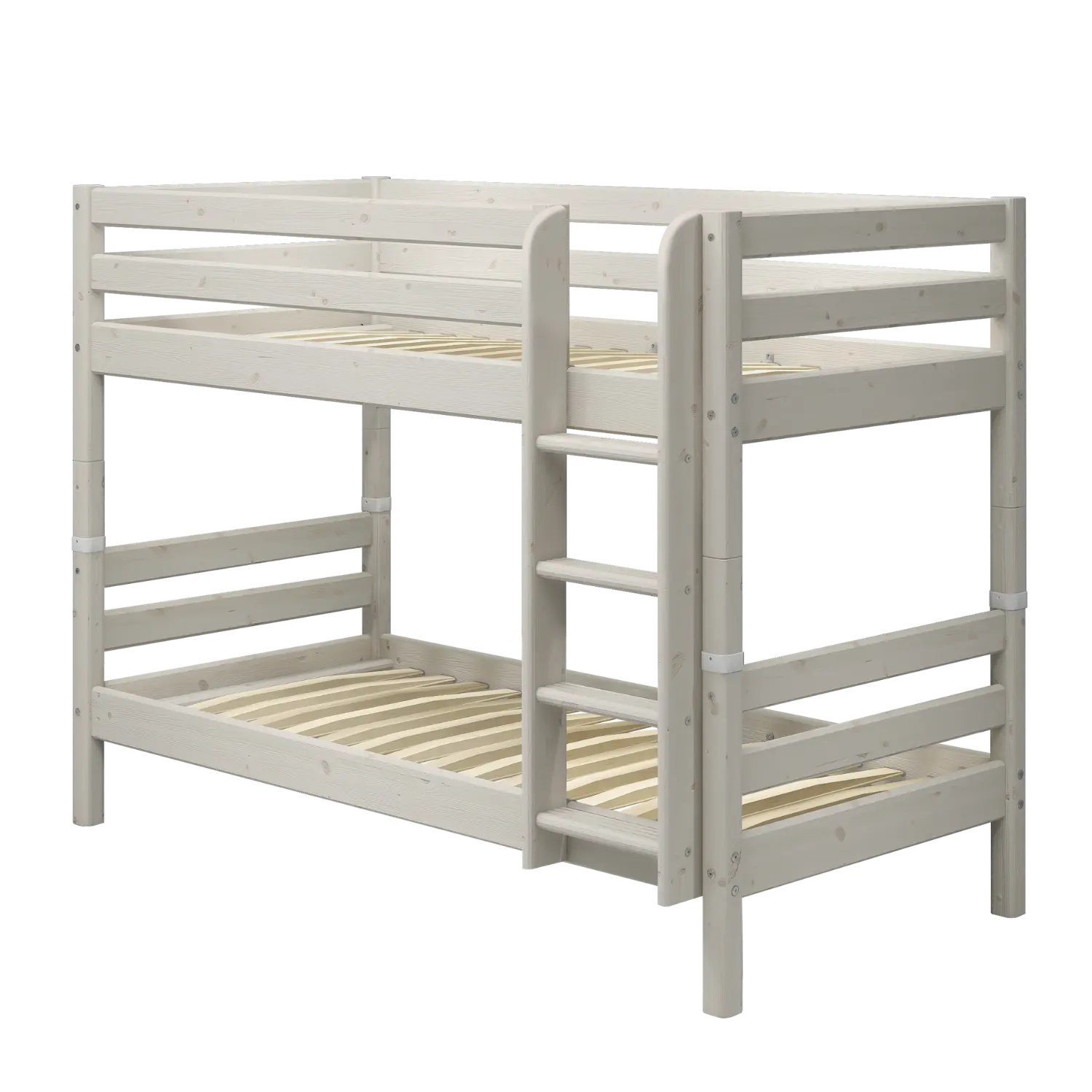 Bunk Bed 154 cm with Ladder and Safety Rail, 90x200 cm, White BUNKBED bunk-bed-with-straight-ladder-white-washed-1  flexa-com.myshopify.com