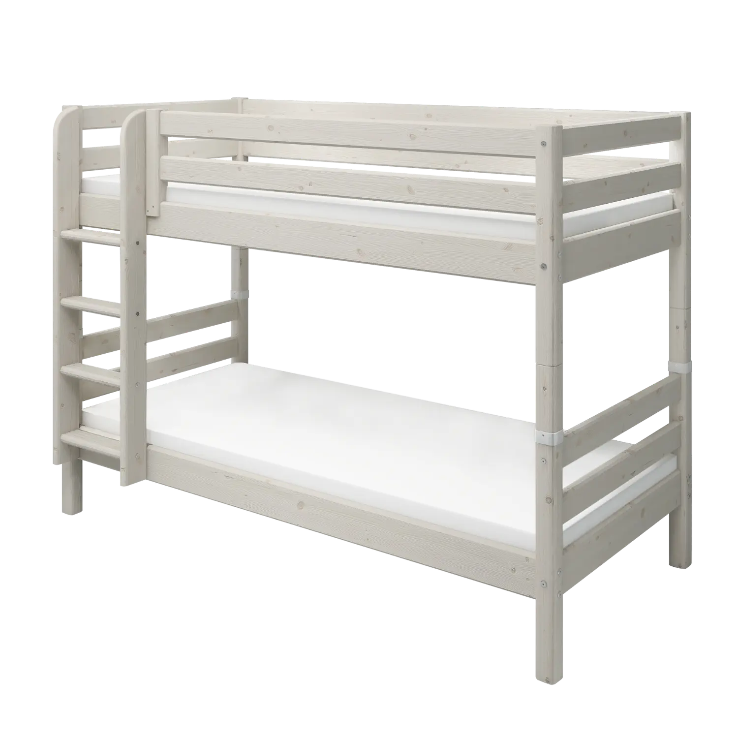 Bunk Bed 154 cm with Ladder and Safety Rail, 90x200 cm, White BUNKBED bunk-bed-with-straight-ladder-white-washed-1  flexa-com.myshopify.com