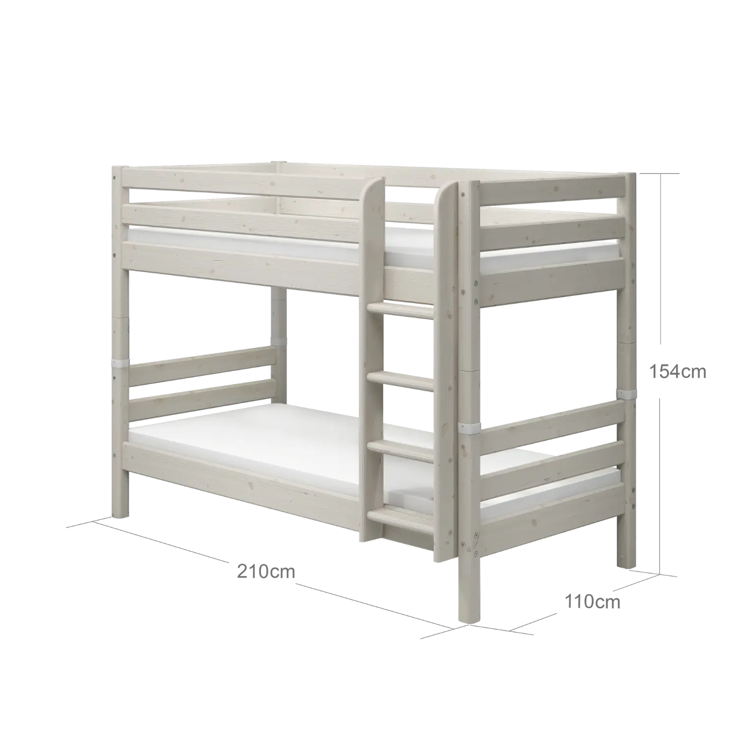 Bunk Bed 154 cm with Ladder and Safety Rail, 90x200 cm, White BUNKBED bunk-bed-with-straight-ladder-white-washed-1  flexa-com.myshopify.com
