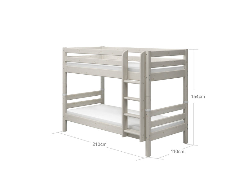 Bunk Bed with Straight Ladder and Safety Rail, 90x200 cm, White