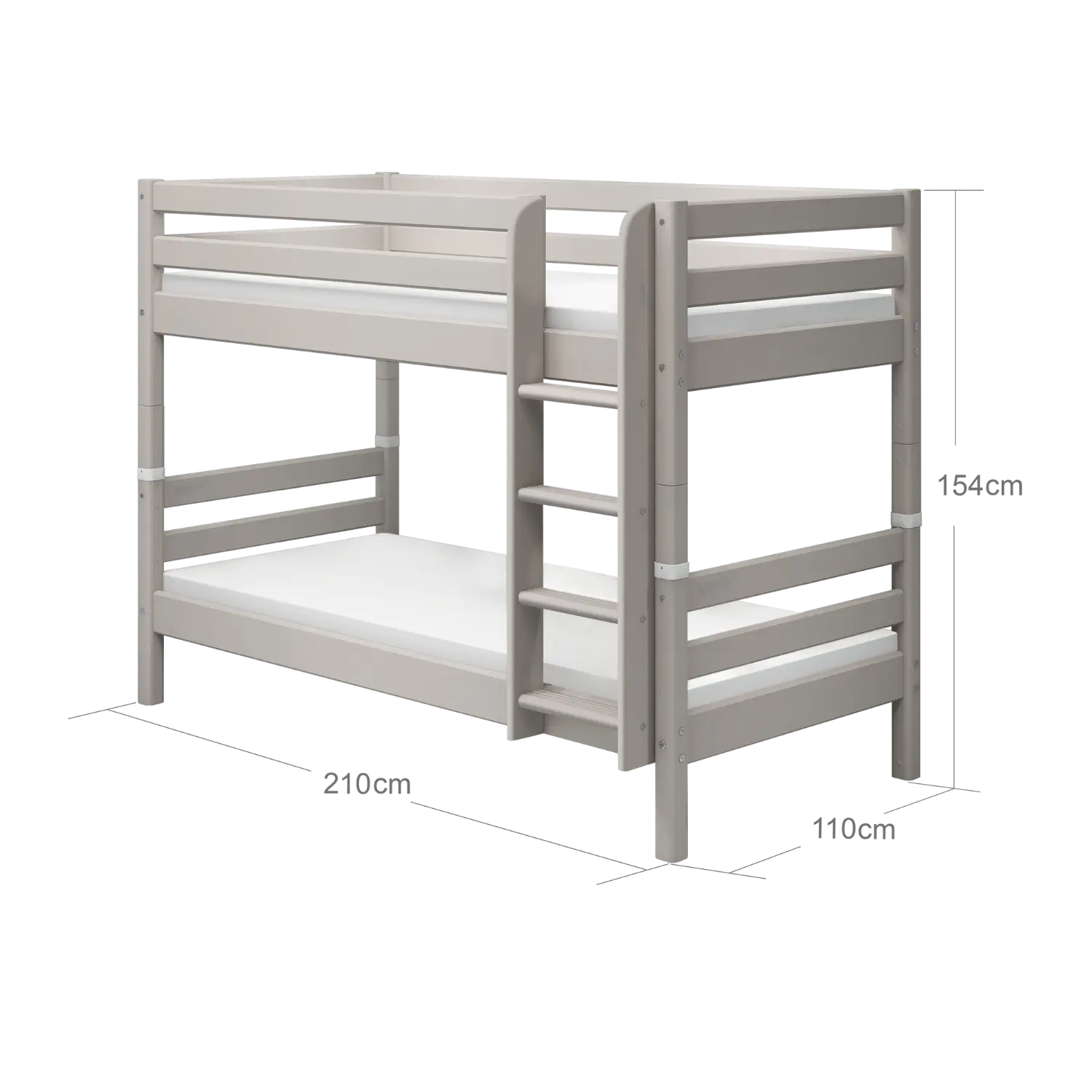 Bunk Bed 154 cm with Ladder and Safety Rail, 90x200 cm, Grey BUNKBED bunk-bed-with-straight-ladder-grey-washed-1  flexa-com.myshopify.com