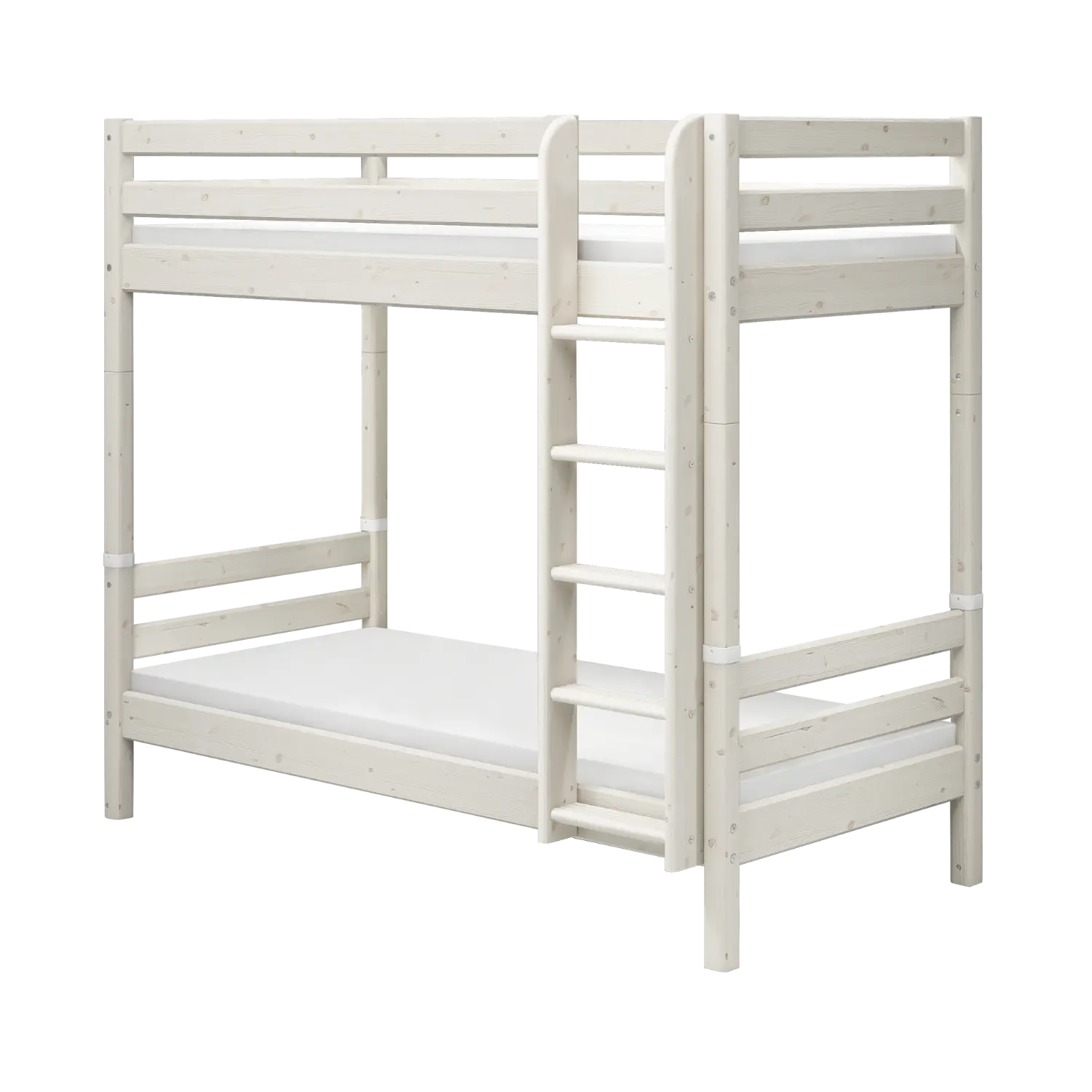 Bunk Bed 184 cm with Ladder and Safety Rail, 90x200 cm, White BED_BUNK-BED_CLASSIC bunk-bed-w-extra-height-and-straight-ladder-white-washed-1  flexa-com.myshopify.com
