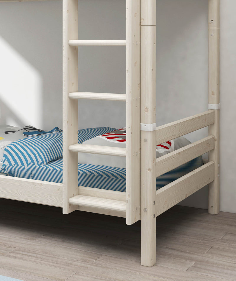 Bunk Bed with Extra Height, Straight Ladder and Safety Rail, 90x200 cm, White