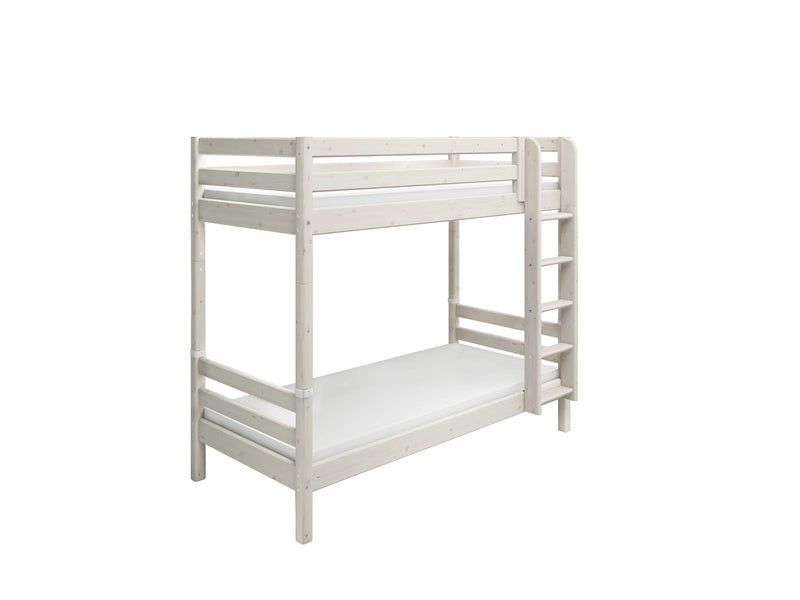 Bunk Bed with Extra Height, Straight Ladder and Safety Rail, 90x200 cm, White