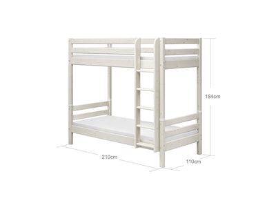 Bunk Bed with Extra Height, Straight Ladder and Safety Rail, 90x200 cm, White