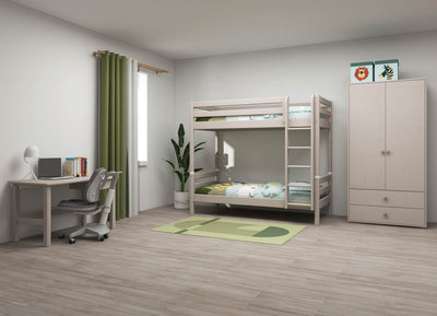 Bunk Bed with Extra Height, Straight Ladder and Safety Rail, 90x200 cm, Grey