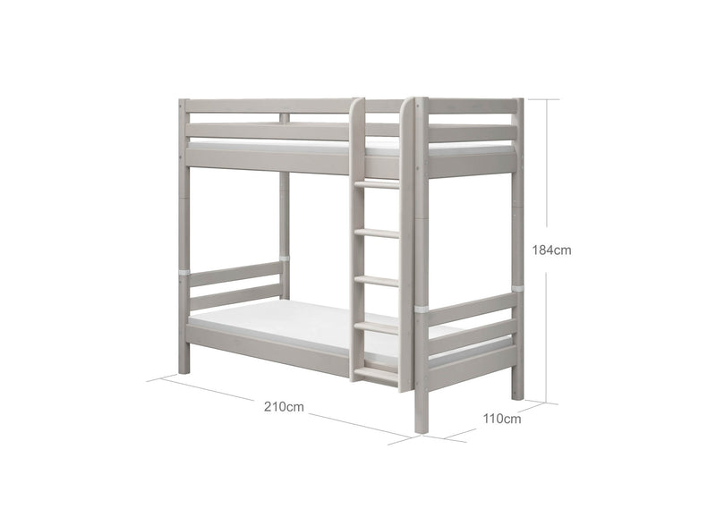 Bunk Bed with Extra Height, Straight Ladder and Safety Rail, 90x200 cm, Grey