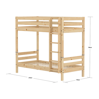 Bunk Bed with Straight Ladder and Safety Rail, 90x200 cm, Pine