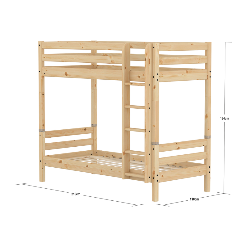 Bunk Bed with Straight Ladder and Safety Rail, 90x200 cm, Pine