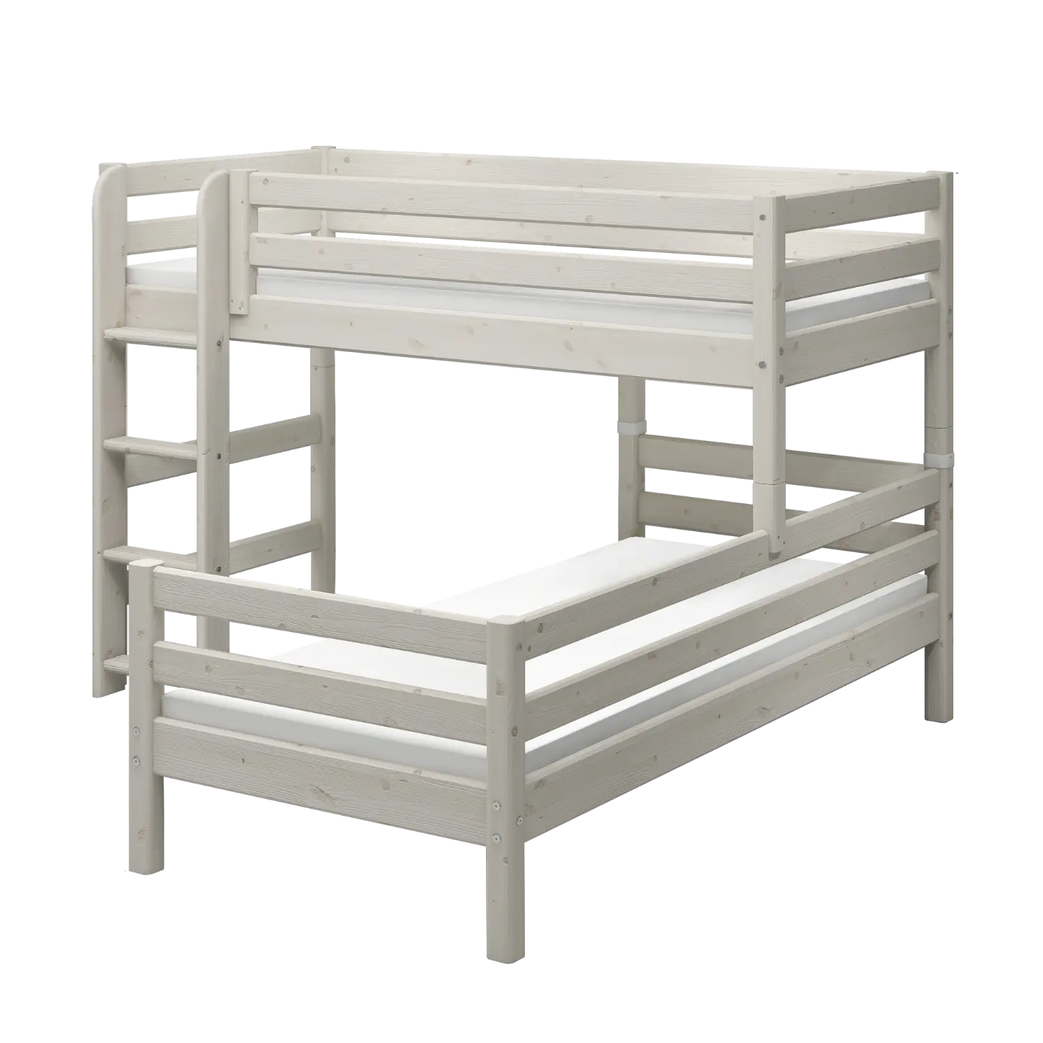 Bunk Bed 143 cm with Ladder and Safety Rail, 90x200 cm, White BUNKBED semi-high-bed-w-straight-ladder-white-washed-1  flexa-com.myshopify.com