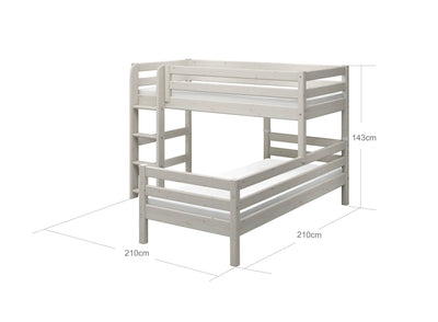 Semi-high Bed with Safety Rails and Straight Ladder, 90x200 cm, White