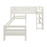 Litera 143 cm con escalera y barrera de seguridad, 90x200 cm, Blanco
