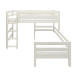 Litera 143 cm con escalera y barrera de seguridad, 90x200 cm, Blanco